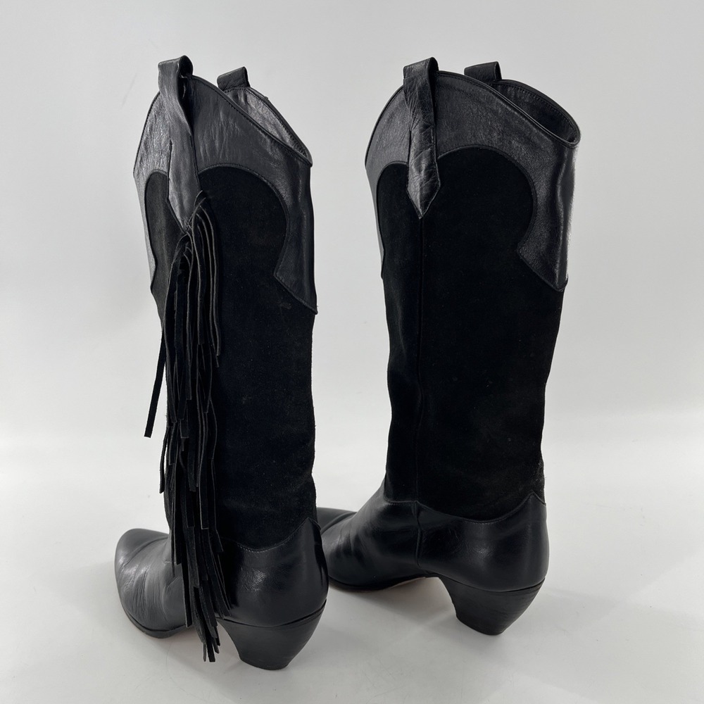 Rare Vintage Lenni Italian Leather Suede Calf Boots Fringe Heel‎ 7.5 Cowgirl - Picture 8 of 16